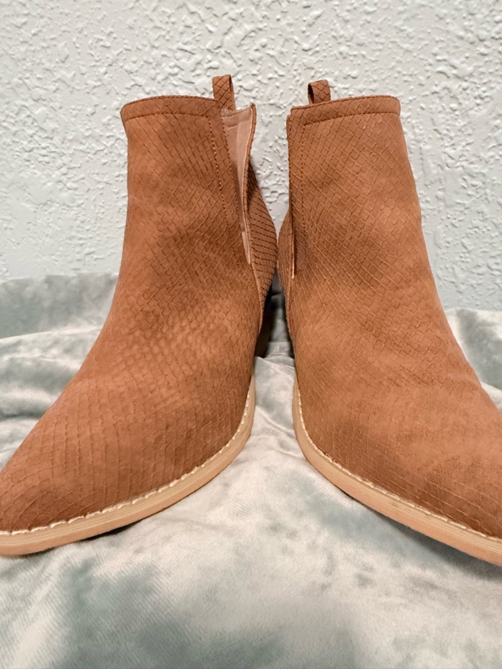 Women's Tan Suede Ankle Boots - Slip-On Fashion Boots